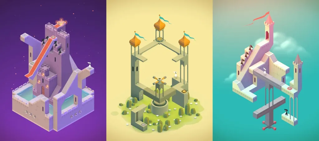 Screenshot von Monument Valley mit komplexem Puzzle-Design.